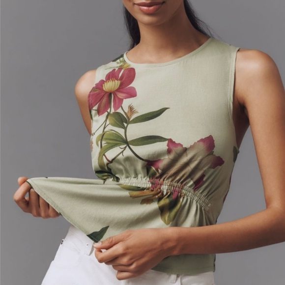 Anthropologie Tops - Anthropologie Floral Tank Top - Sage and Fuchsia
